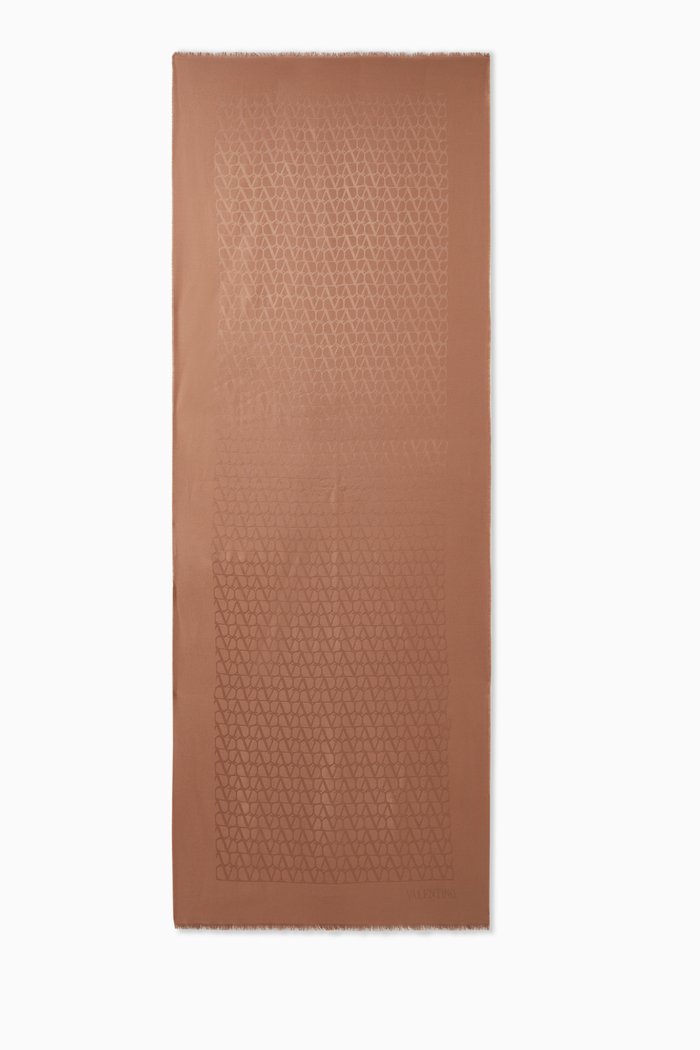 Valentino Garavani Toile Iconographe Jacquard Stole in Silk & Wool, Brown