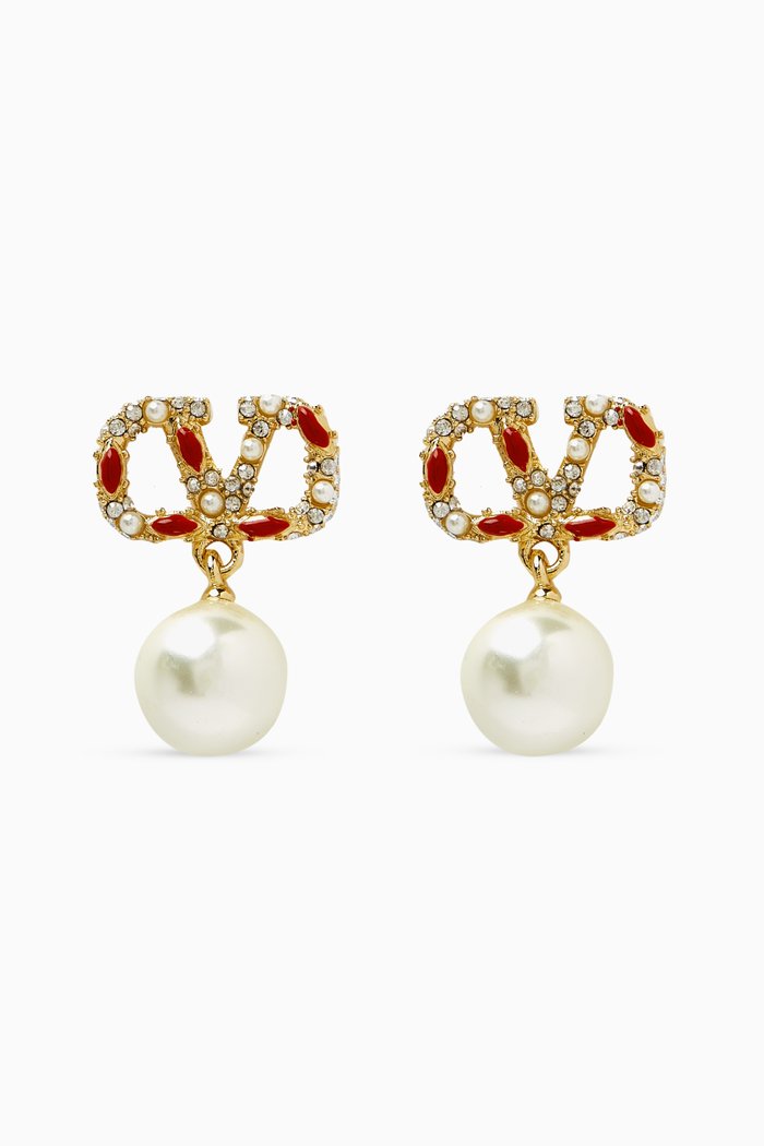 

Valentino Garavani VLOGO Signature Pearl Drop Earrings in Metal, Gold