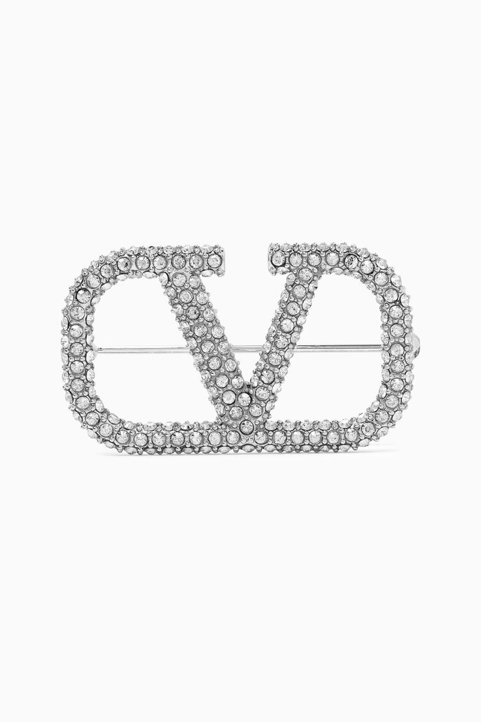 

Valentino Garavani VLogo Signature Crystal-embellished Brooch, Silver