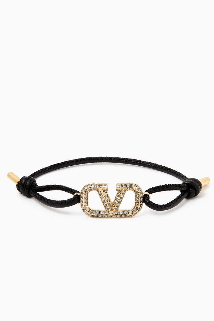 

Valentino Garavani VLOGO Strass Bracelet in Leather, Black