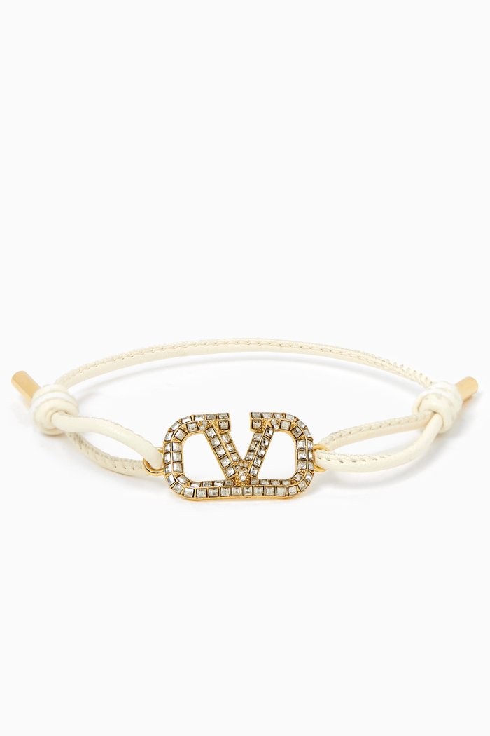 

Valentino Garavani VLOGO Strass Bracelet in Leather, White