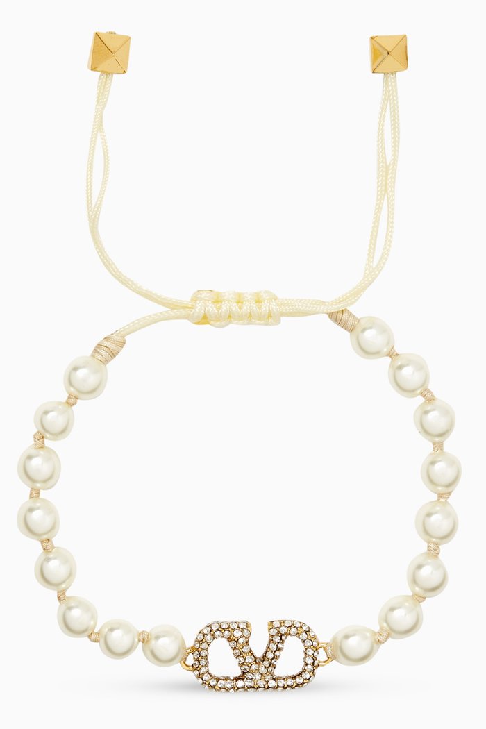 

Valentino Garavani VLOGO Signature Pearl Bracelet in Metal, White