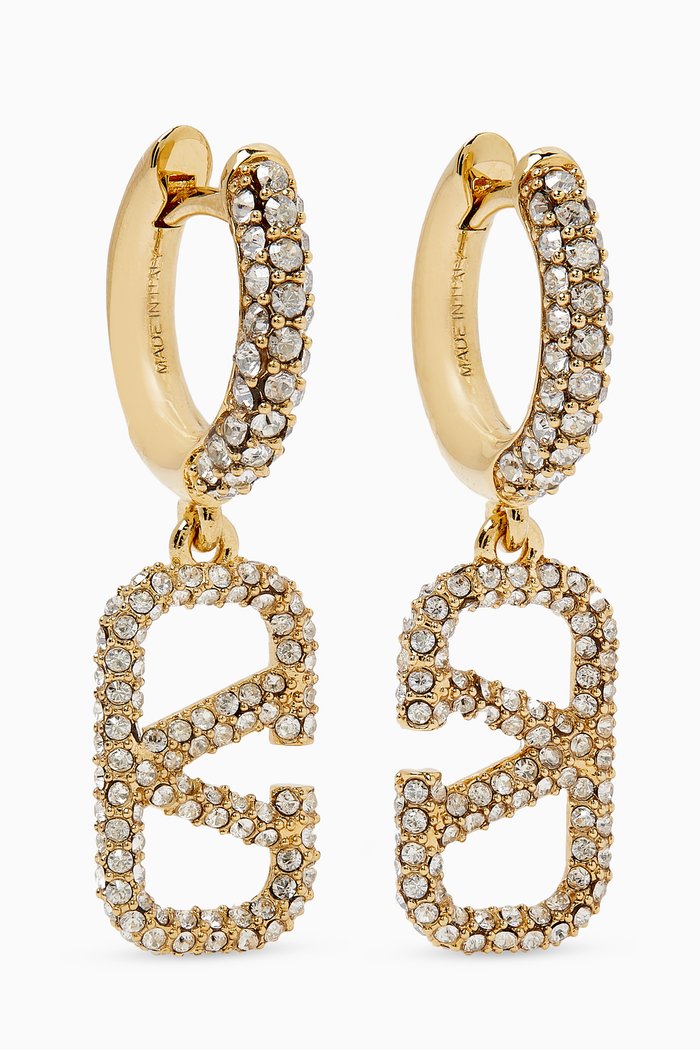 

Valentino Garavani VLOGO Signature Crystal-embellished Hoop Earrings in Metal, Gold