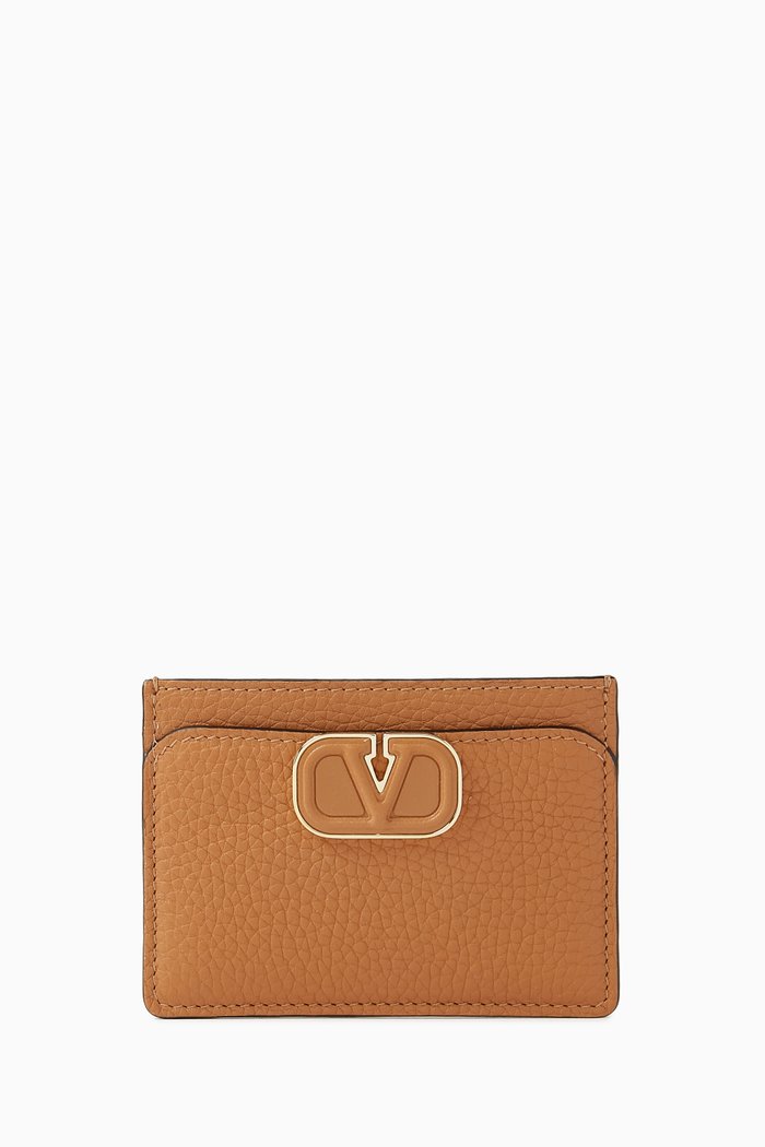 

Valentino Garavani VLOGO Card Case in Leather, Brown