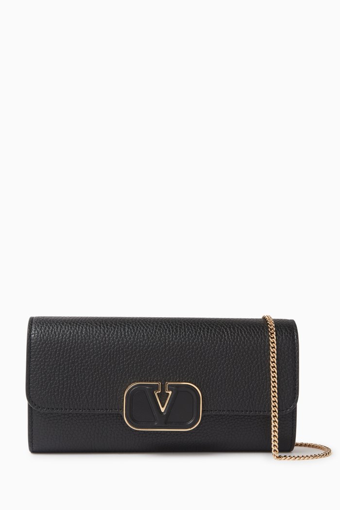 

Valentino Garavani VLOGO Signature Chain Wallet in Grained Leather, Black