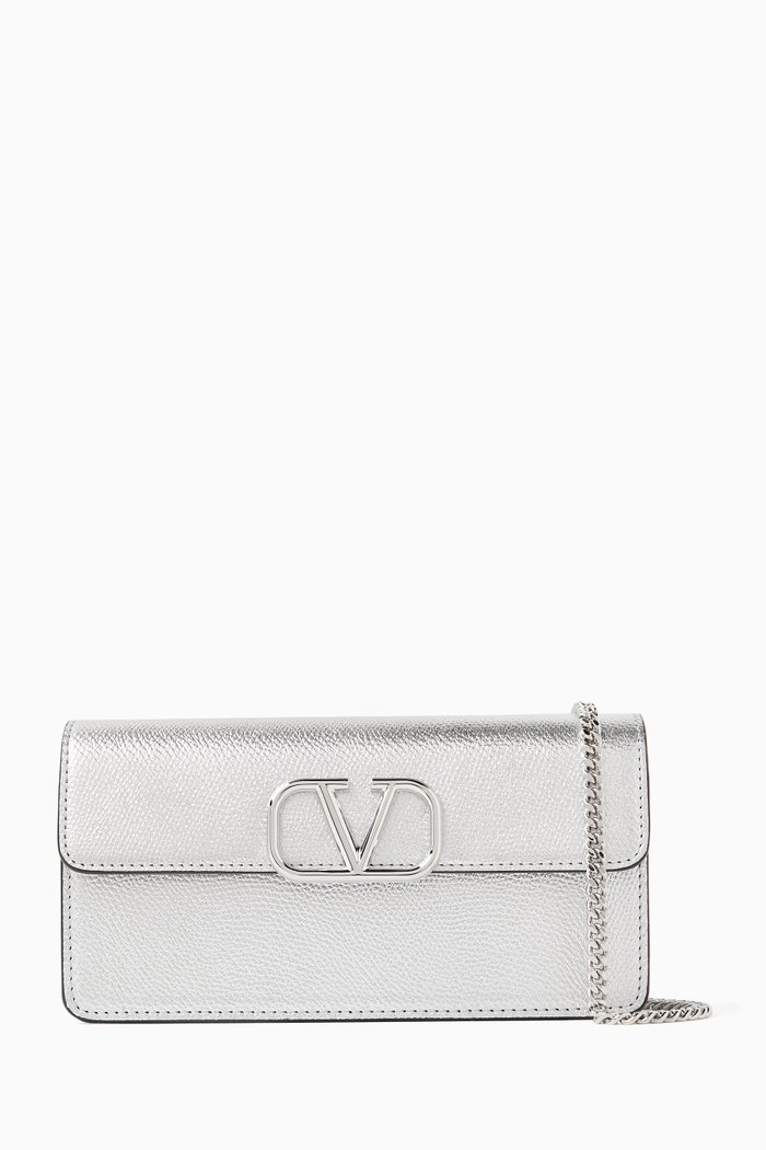 

Valentino Garavani VLogo Signature Metallic Wallet-on-chain, Silver