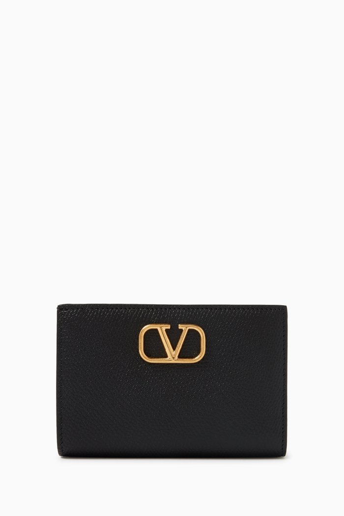 

Valentino Garavani VLOGO French Flat Wallet in Leather, Black