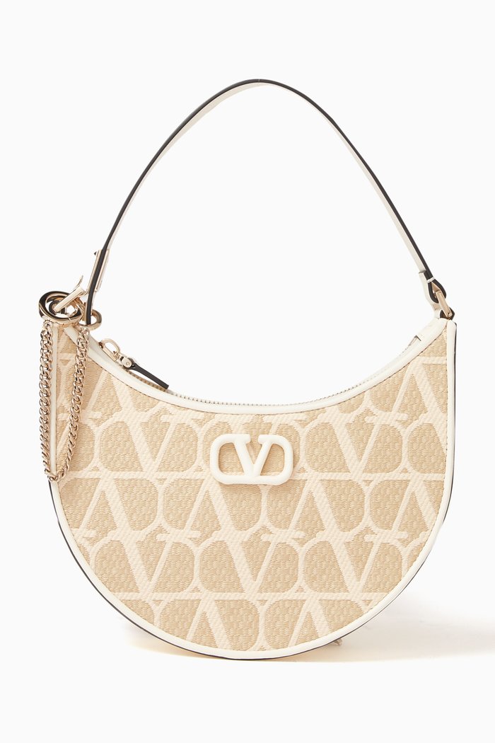 

Valentino Garavani Mini VLOGO Hobo Bag in Raffia Toile Iconographe, Neutral