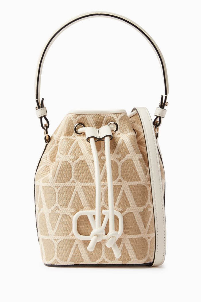 

Valentino Garavani Mini VLOGO Signature Bucket Bag in Toile Iconographe Jacquard, Neutral
