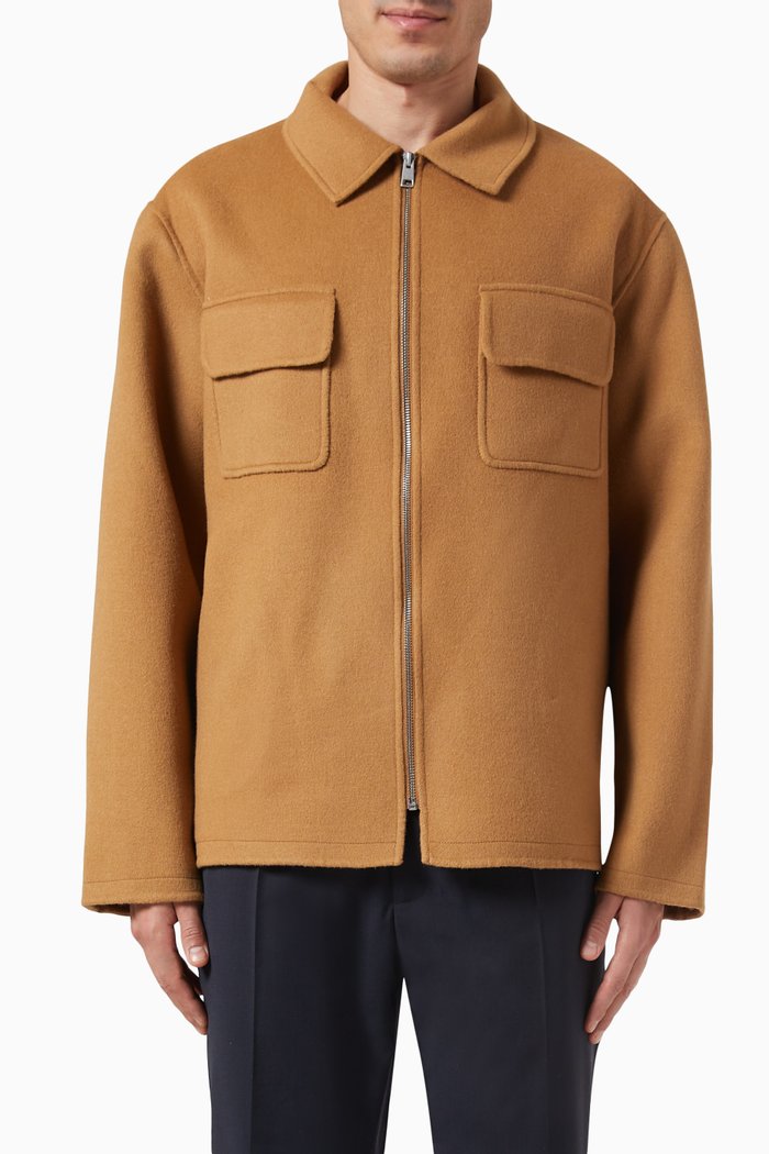 

Zipped Overshirt in Wool Blend, Brown