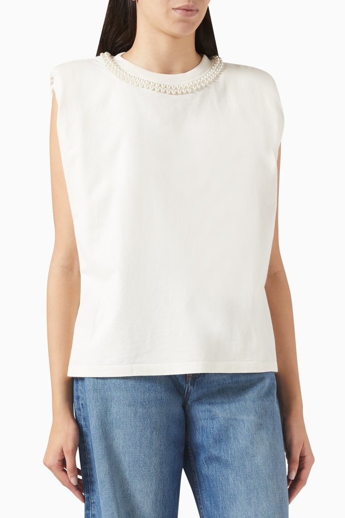 

Journey W's Pearl-embellished T-shirt in Cotton-jersey, White