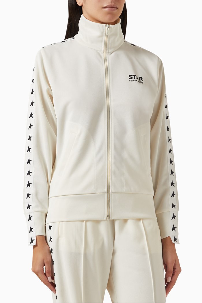 

Star-grosgrain Zipped Track Jacket in Technical Jersey, White