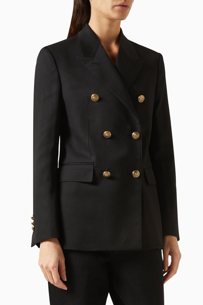 

Double-breasted Blazer in Wool, Black