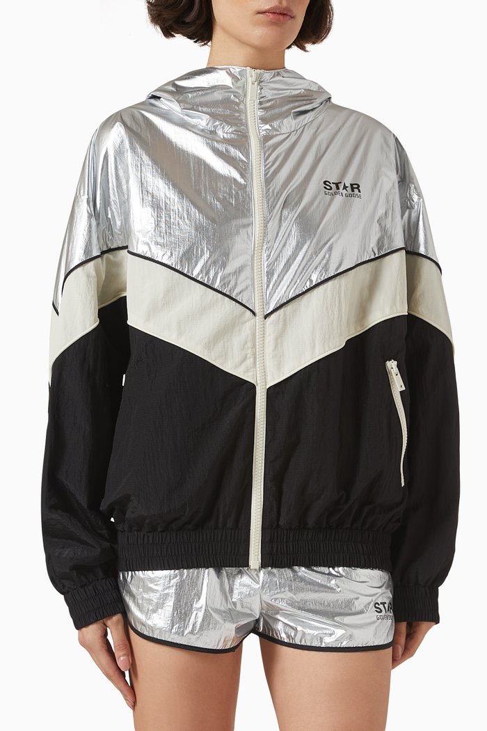 

Star Colour-block Windbreaker in Technical Fabric, Silver