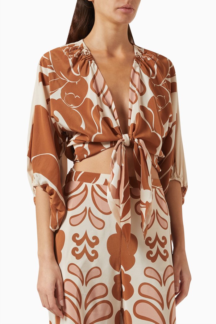Spray of Flower Cop Shirt in Silk, Brown