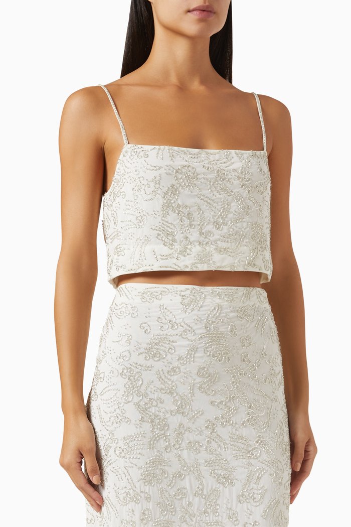 

Fermo Bead-embellished Crop Top, Neutral