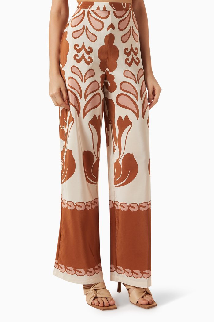 

Spray of Flower Wide-leg Pants in Silk, Brown