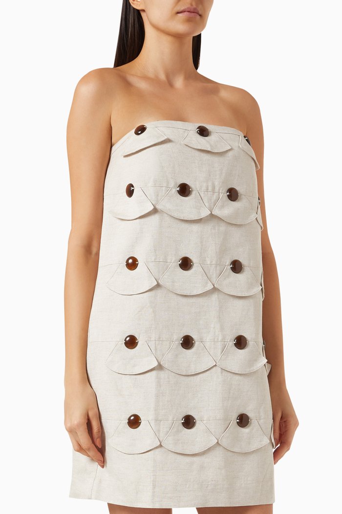 

Demi Pois Strapless Mini Dress in Linen-blend, Neutral