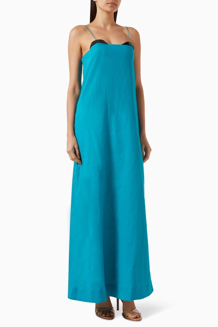 

Vintage Orchid Strap Maxi Dress in Linen-blend, Blue