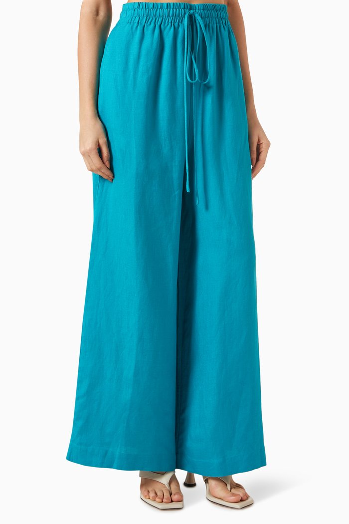 

Vintage Orchid Wide-leg Pants in Linen-blend, Blue