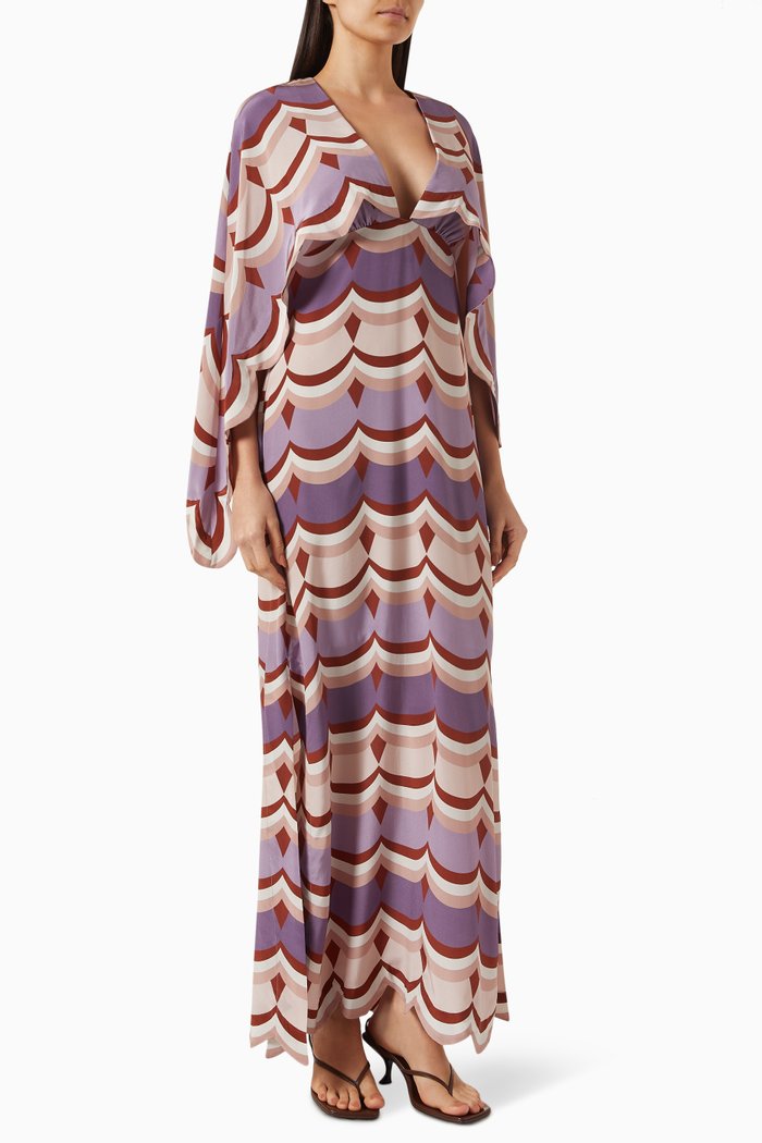 

Vintage Waves Cape-sleeve Maxi Dress in Silk, Multicolour