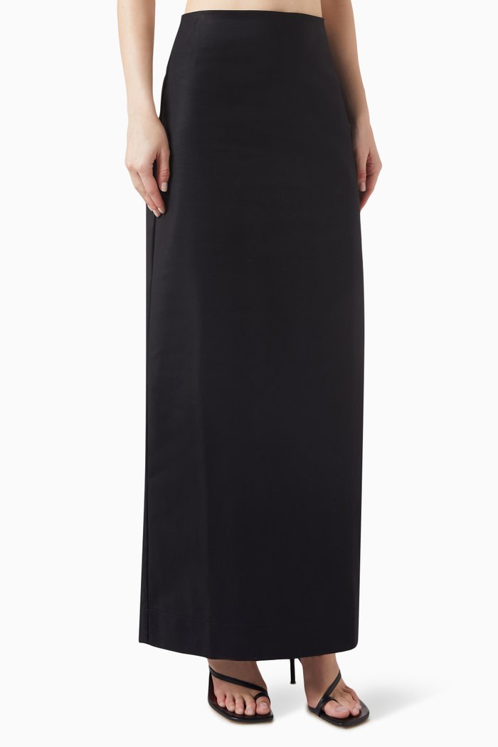 High-waisted Maxi Skirt in Stretch-cotton, Black