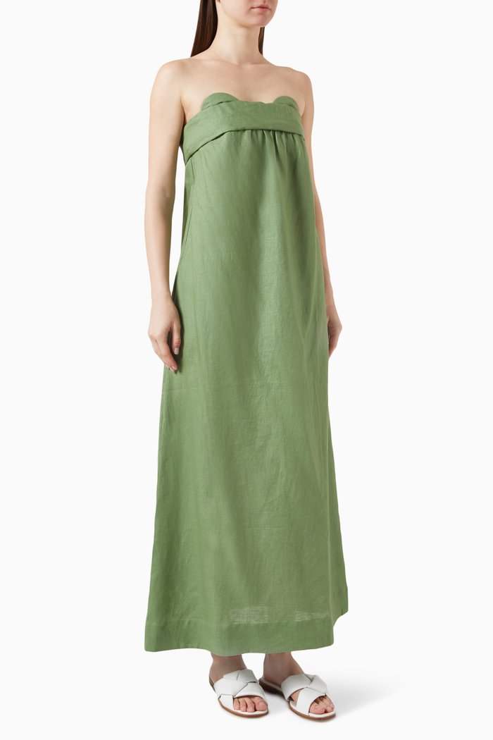 Jellyfish Strapless Maxi Dress in Linen, Green