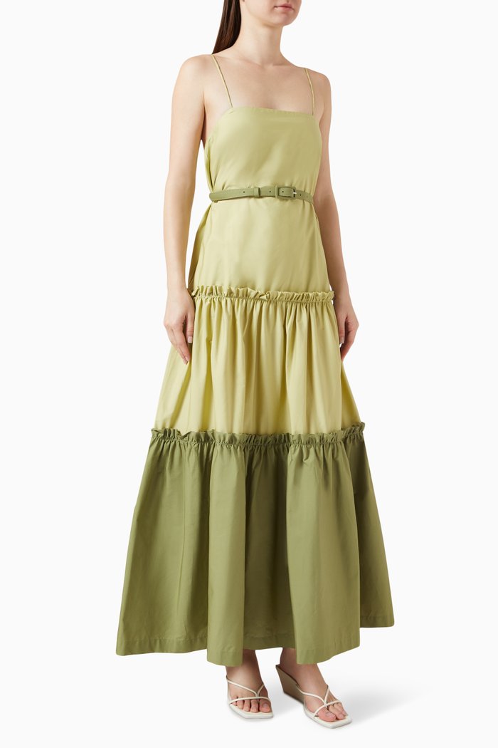

Jellyfish Belted Maxi Dress in Cotton, Green