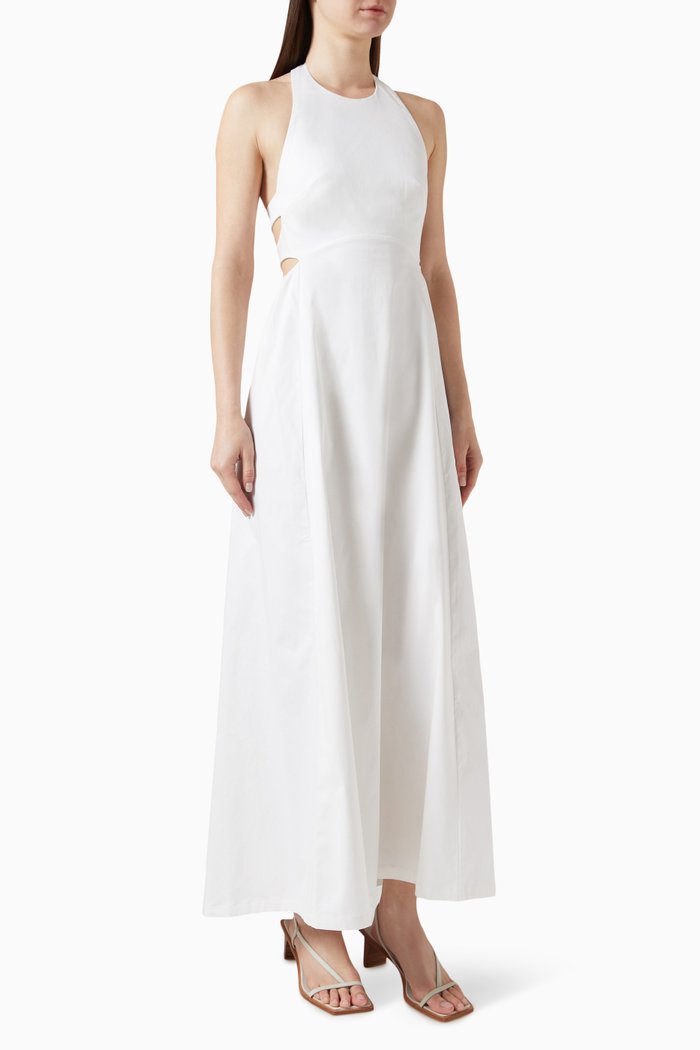 

Halterneck Lace-up Maxi Dress in Stretch-cotton, Neutral