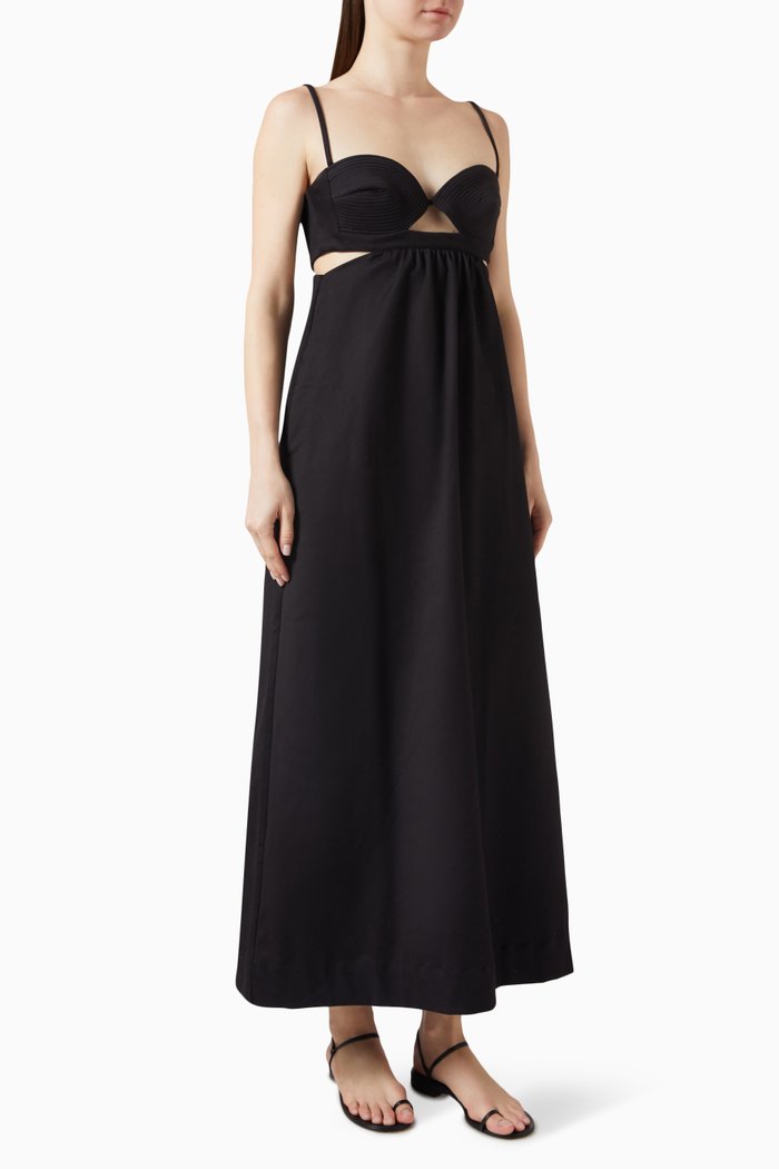 

Matelasse Cut-out Maxi Dress in Cotton-blend, Black