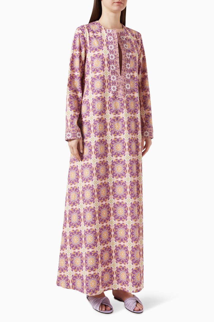 

Exotic Coral Long Maxi Dress in Stretch-cotton, Purple
