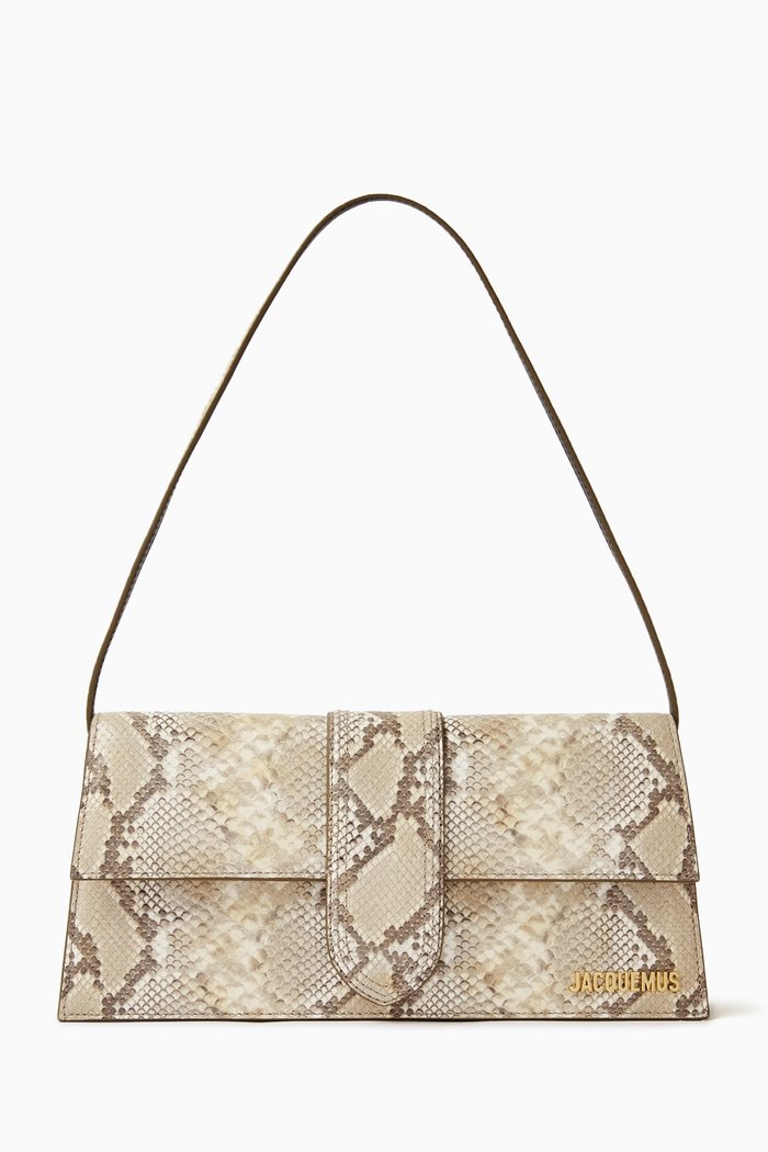 Le Grand Bambino Shoulder Bag in Snake-embossed Leather, Neutral