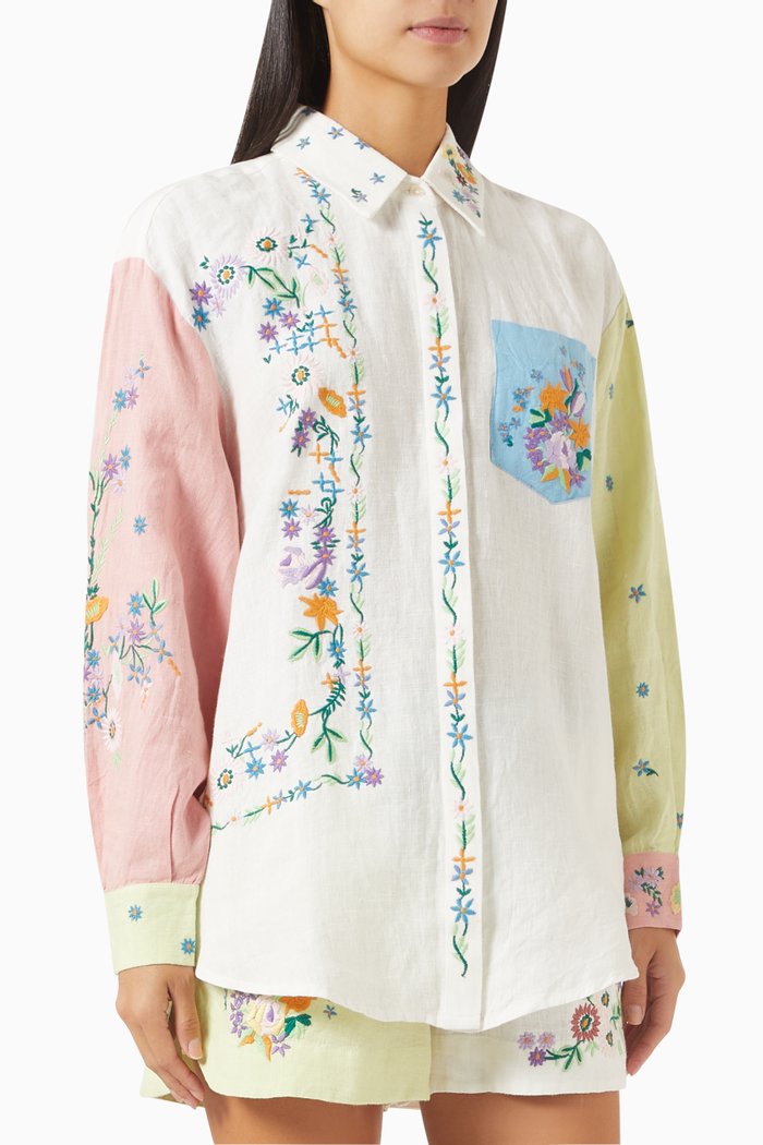 

Willa Embroidered Shirt in Linen, White