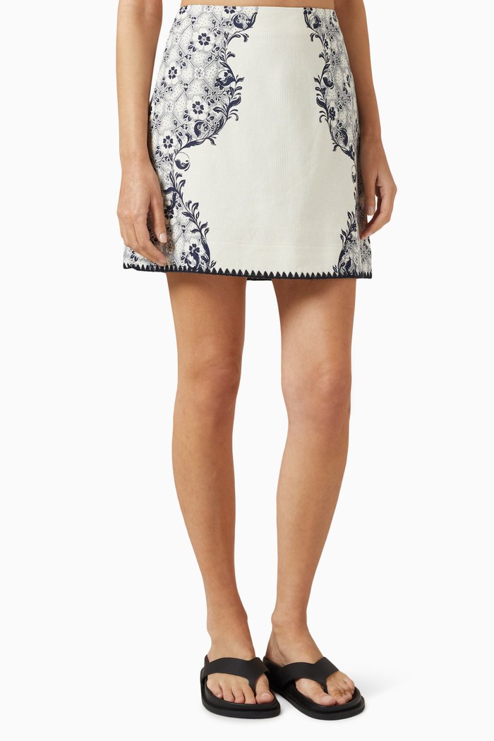 

Airlie Mini Skirt in Linen-blend, Blue