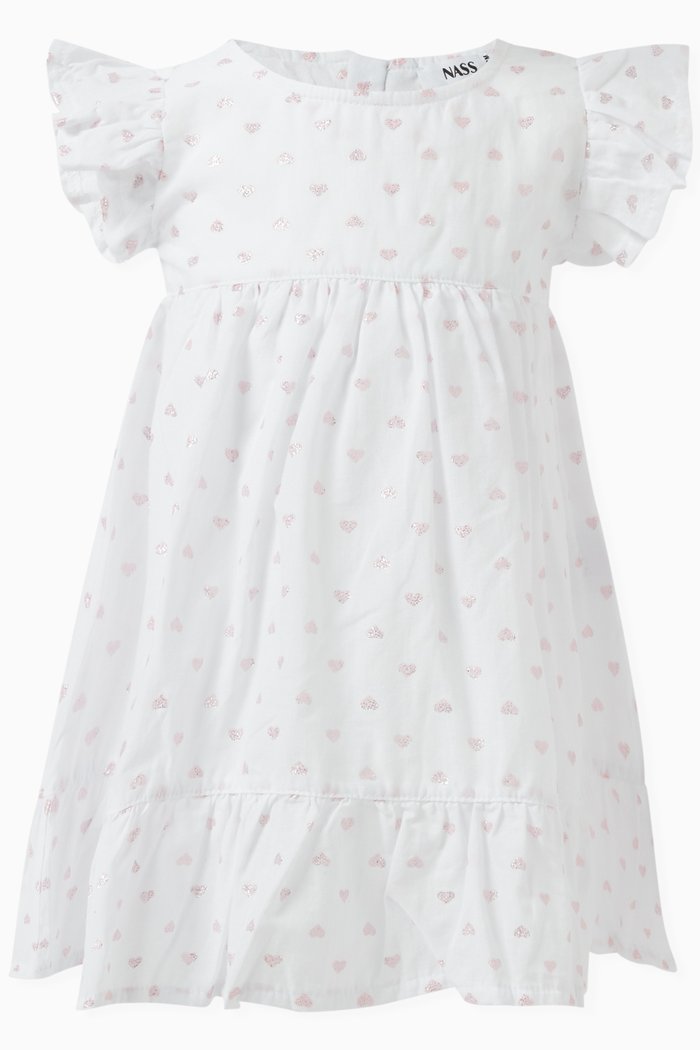 

Heart-print Dress in Cotton, White