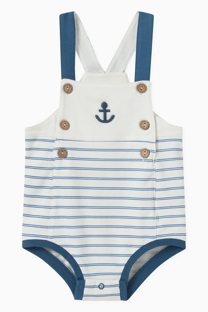 

Striped Overalls in Cotton, White