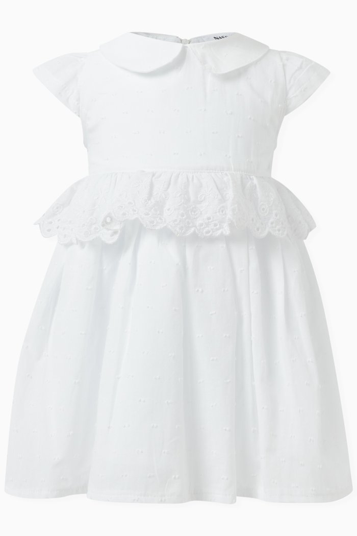 

Embroidered Peplum Dress, White