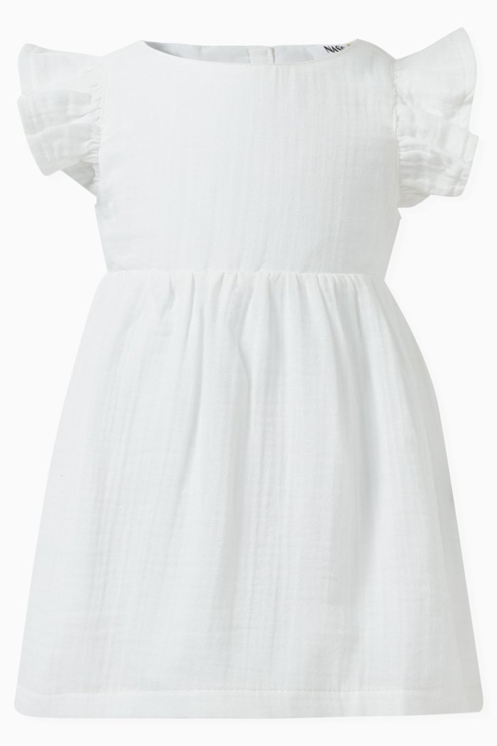 

Bow Frill-sleeve Dress, White