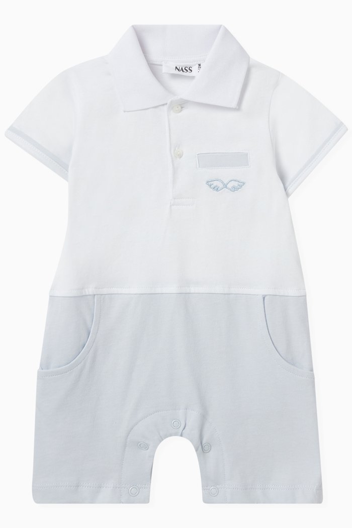 

Embroidered Logo Romper, Blue