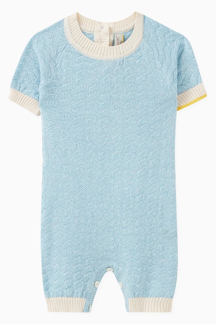 

Wave-knit Romper in Silk-cotton, Blue