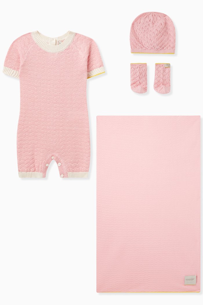 

Wave-knit Romper Set in Silk-cotton, Pink
