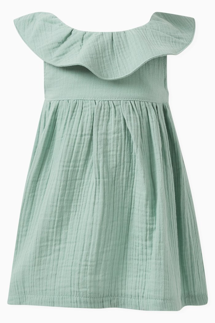 

Frill-neck Dress, Green