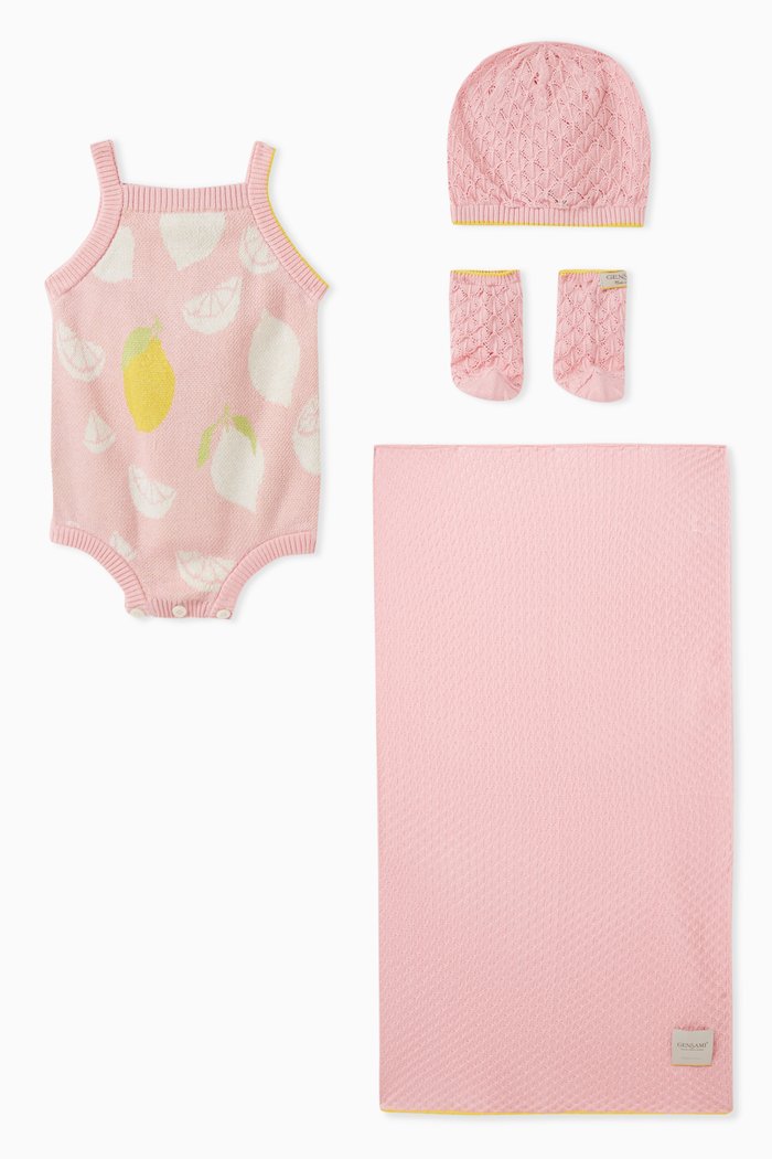 

Lemon Intarsia Romper Set in Silk-cotton, Pink
