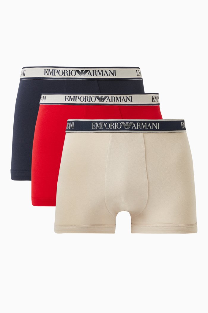 Logo Boxer Briefs in Stretch-cotton, Set of 3, Brown