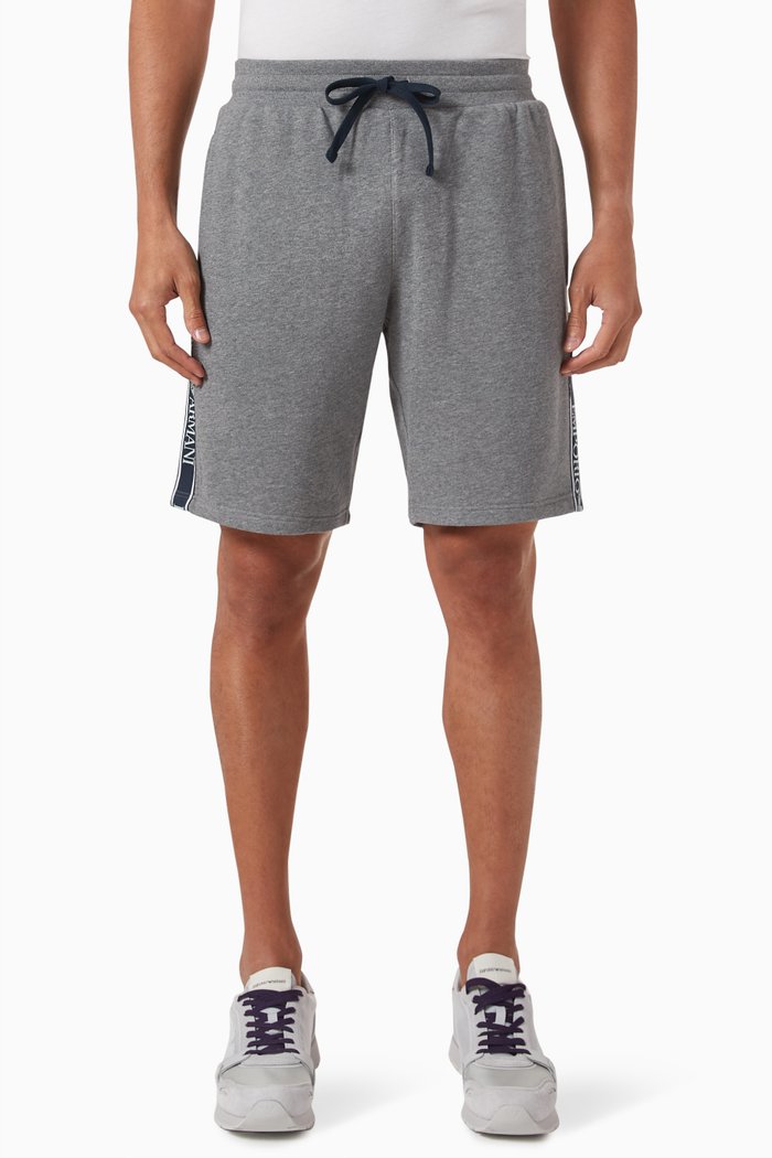 

Logo-tape Shorts in Cotton-blend Jersey, Grey