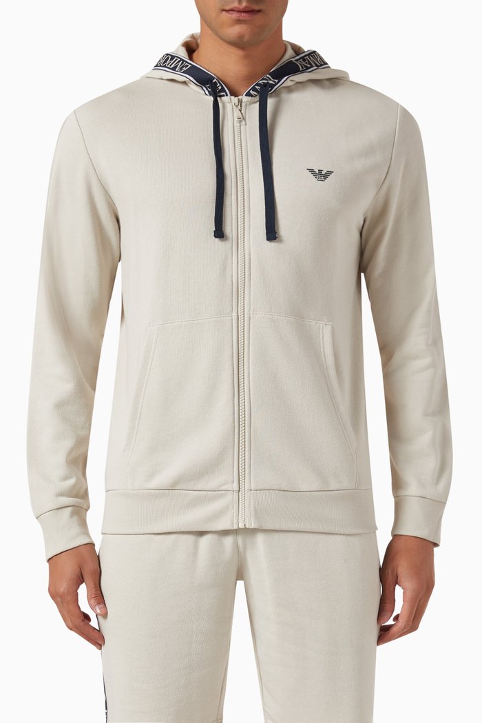 

Logo-tape Hoodie in Cotton-blend Jersey-blend, Neutral
