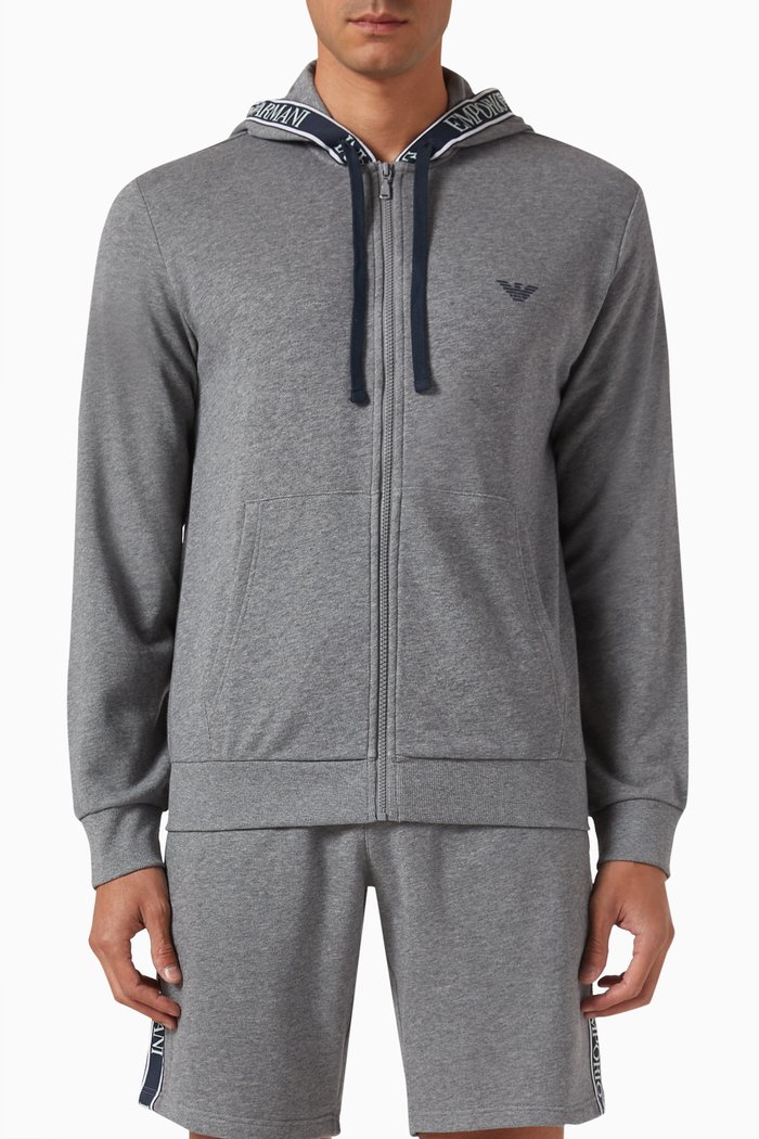 

Logo-tape Hoodie in Cotton-blend Jersey-blend, Grey