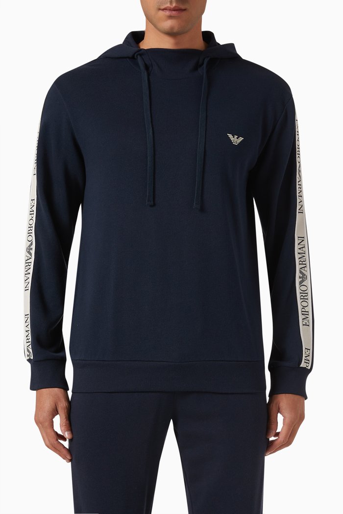 

Logo-tape Hoodie in Cotton-blend, Blue