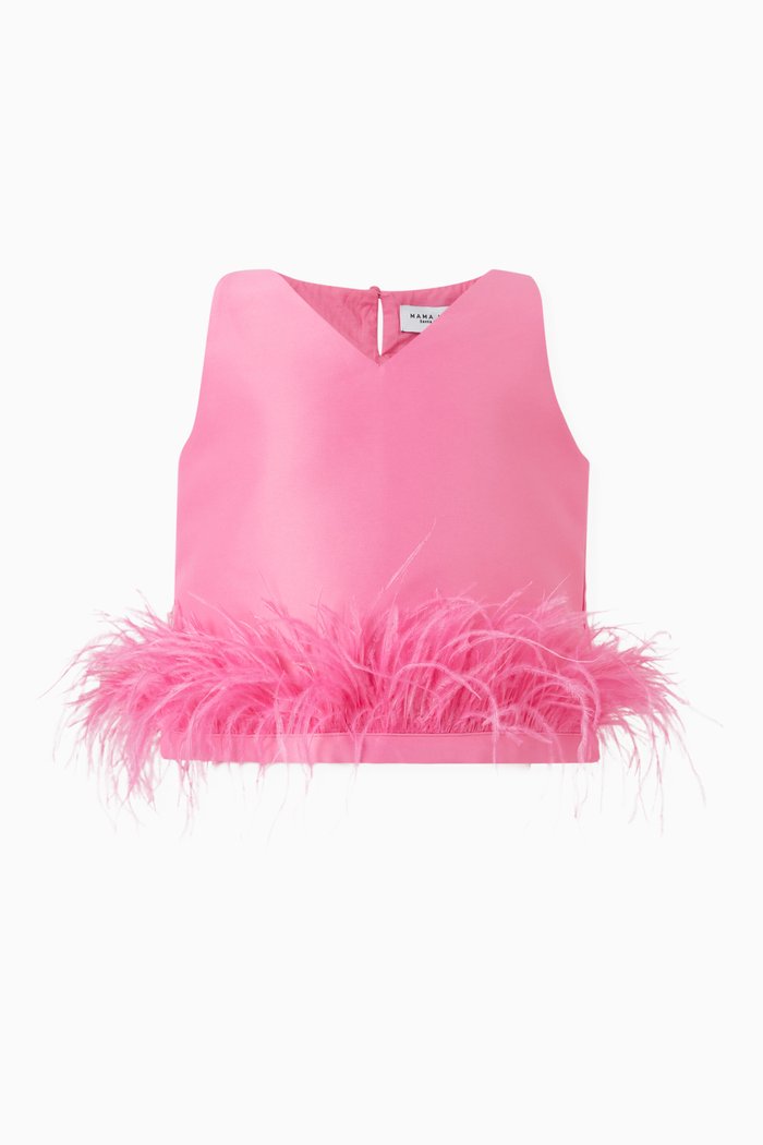 

Feather-trimmed Sleeveless Top, Pink