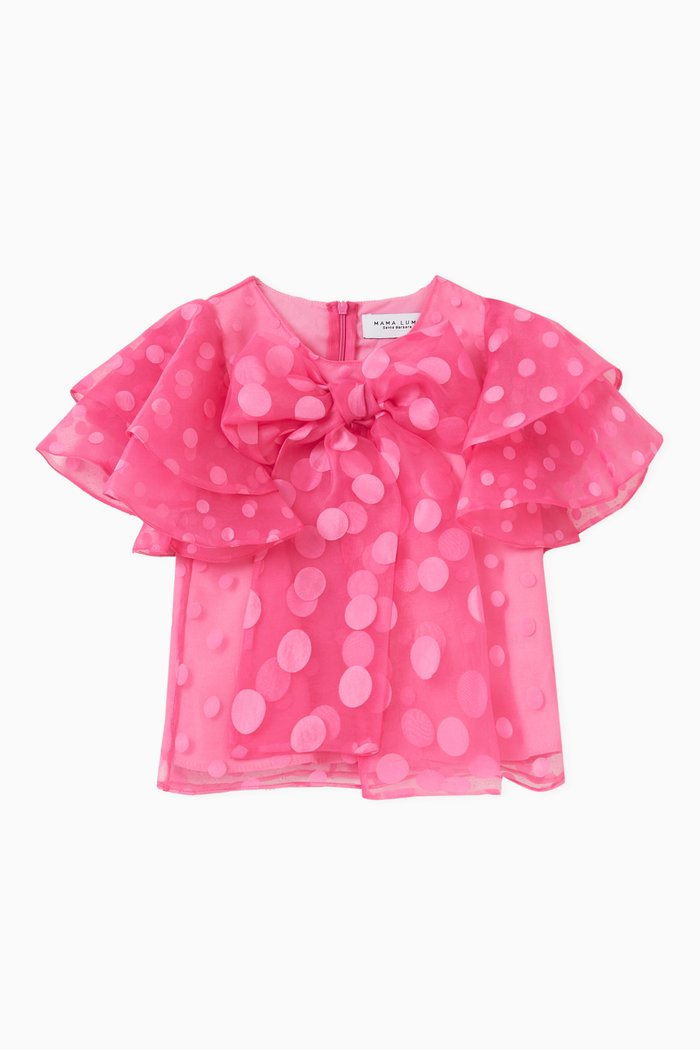 Polka-dot Ruffle Top in Organza, Pink